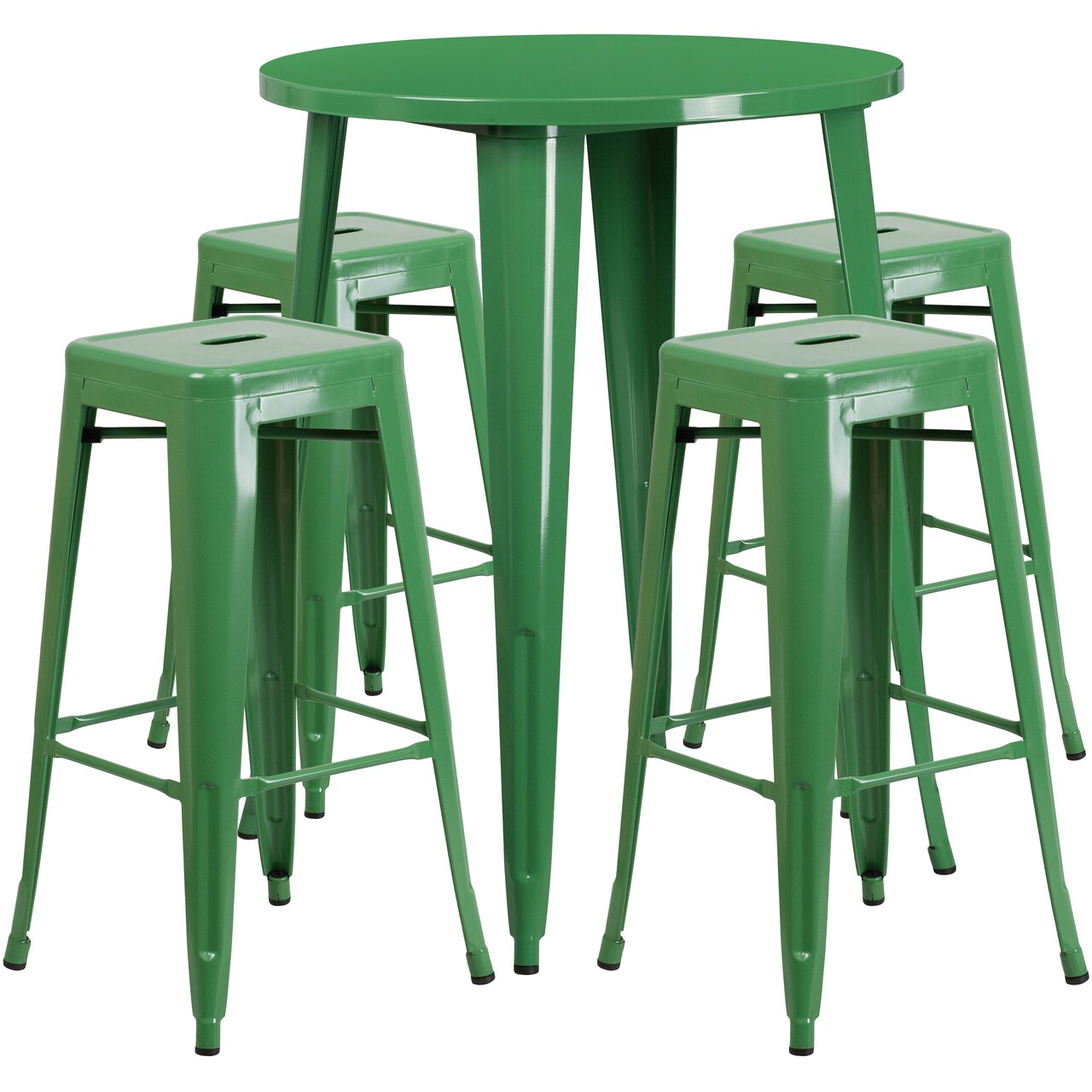 Emma and Oliver Commercial Grade 30" Round Metal Indoor-Outdoor Bar Table Set, 4 Backless Stools